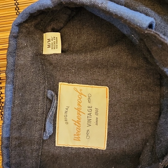 Men's Original Weatherproof Vintage Blue and Black Check Flannel Button Down Lon - Picture 8 of 9